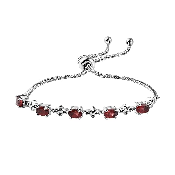 SHOP LC DELIVERING JOY Shop LC Red Garnet Bolo Bracelet for Women - Adjustable Stainless Steel & Platinum Plated Jewelry