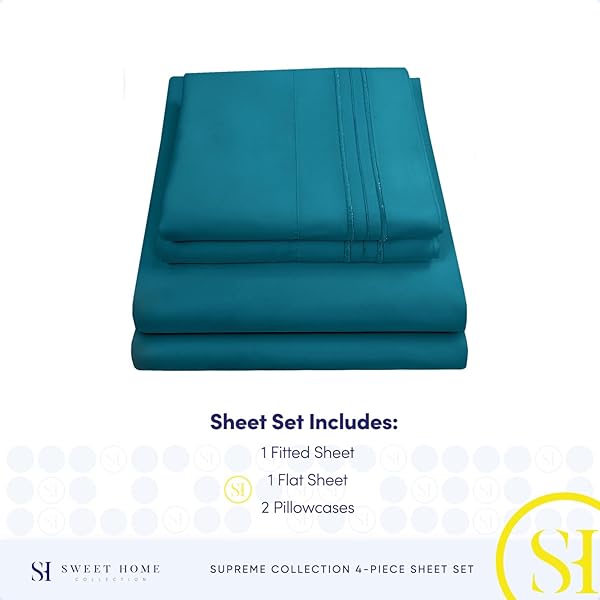 Sweet Home Collection Split King Sheets Luxury Breathable Extra Soft Deep Pocket Bedding Set with Secure Corner Straps 1800 Supreme Collection Teal - View 4 of 6