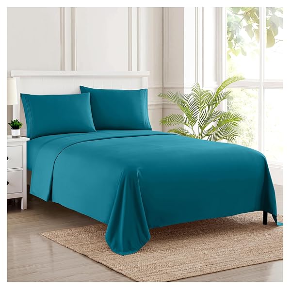Split King Sheets Luxury Breathable Extra Soft Deep Pocket Bedding Set with Secure Corner Straps 1800 Supreme Collection Teal