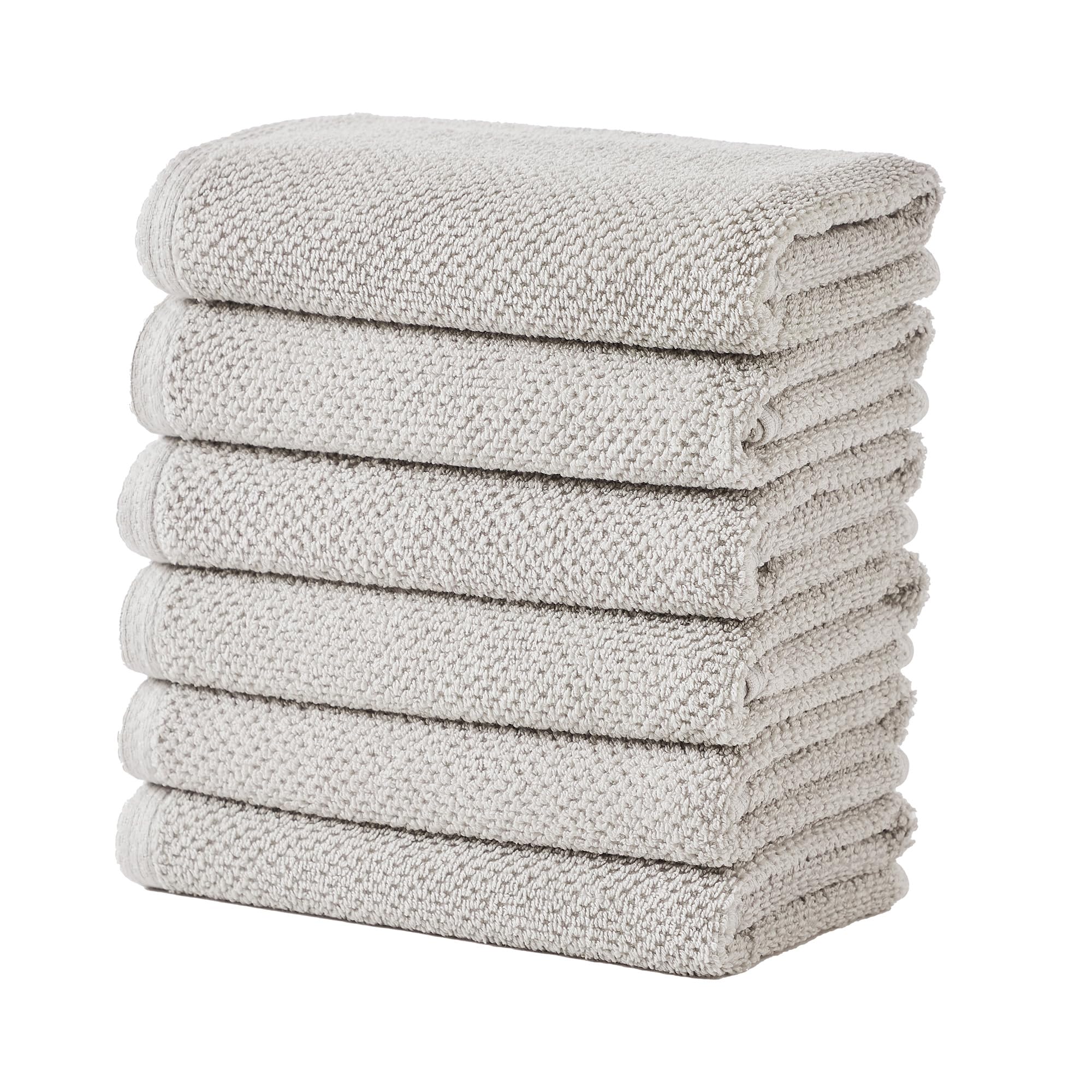 Grey Hand Towels 100 Cotton 6 Pack 26x16 Absorbent Quick Dry Durable Towels for Handroom Decor Low Twist Two Ply Fibers Light Grey