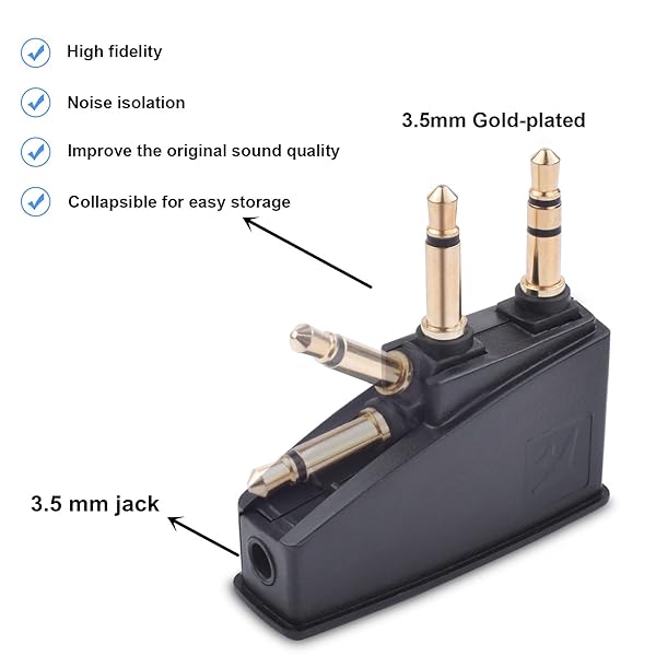 Asobilor QC15 Airplane Headphone Adapter for Bose 700 QC35 QC45 QC25 QC20 and More with Golden Plated 3.5mm Jack - View 2 of 6