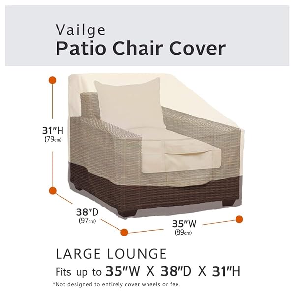 Vailge Vailge Heavy Duty Waterproof Patio Chair Covers - 2 Pack Large Beige & Brown for Outdoor Furniture Protection - View 3 of 9