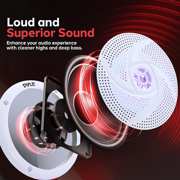 Pyle Pyle Waterproof Marine Speakers with LED Lights 6.5 Inch Slim Style Speaker Pair 240 Watt PLMRS63WL5 - View 4 of 8