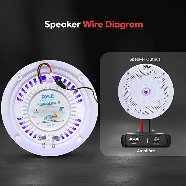 Pyle Pyle Waterproof Marine Speakers with LED Lights 6.5 Inch Slim Style Speaker Pair 240 Watt PLMRS63WL5 - View 5 of 8