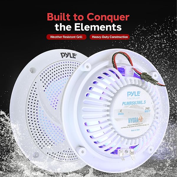 Pyle Pyle Waterproof Marine Speakers with LED Lights 6.5 Inch Slim Style Speaker Pair 240 Watt PLMRS63WL5 - View 6 of 8