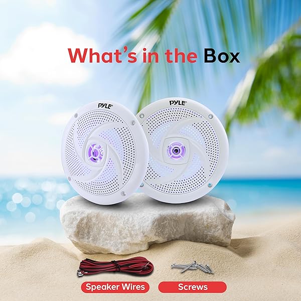 Pyle Pyle Waterproof Marine Speakers with LED Lights 6.5 Inch Slim Style Speaker Pair 240 Watt PLMRS63WL5 - View 7 of 8