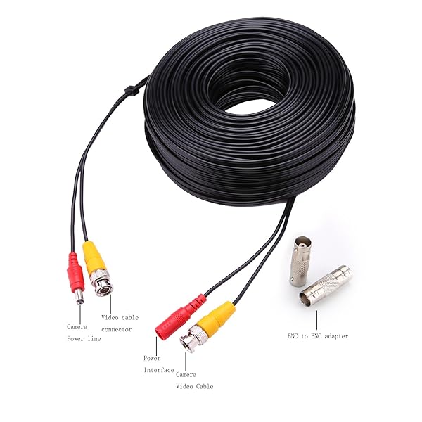 WILDHD 200ft WILDHD BNC Cable - All-in-One Siamese Video & Power for 5MP HD CCTV Systems (2PCS, Black) - View 5 of 9