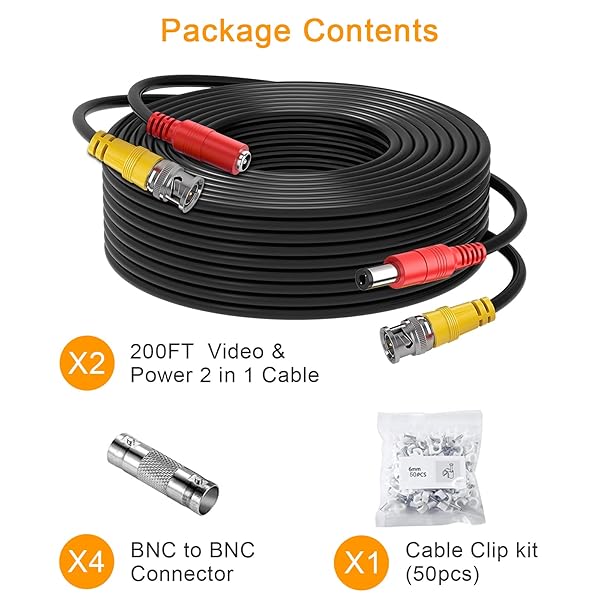 WILDHD 200ft WILDHD BNC Cable - All-in-One Siamese Video & Power for 5MP HD CCTV Systems (2PCS, Black) - View 9 of 9