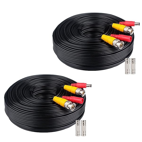 WILDHD 200ft WILDHD BNC Cable - All-in-One Siamese Video & Power for 5MP HD CCTV Systems (2PCS, Black) - View 2 of 9
