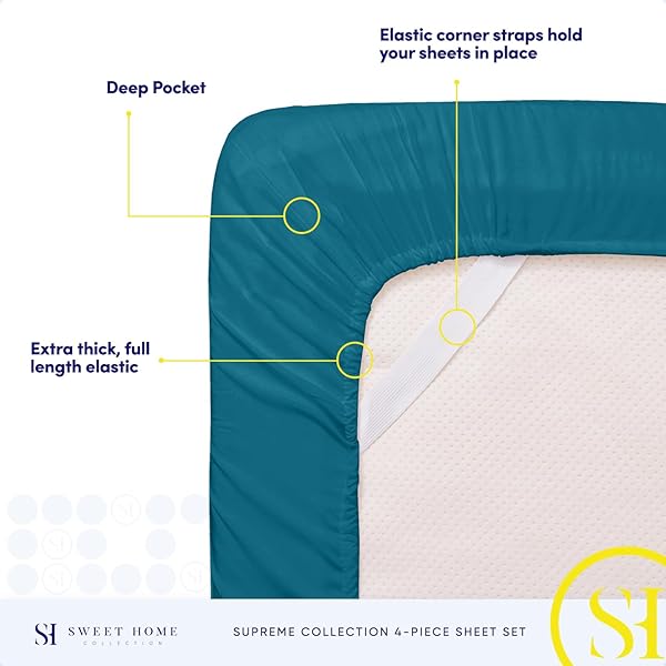 Sweet Home Collection Queen Size Bed Sheets Luxury Soft Deep Pocket Bedding Set with Secure Corner Straps 1800 Supreme Collection Teal - View 6 of 7