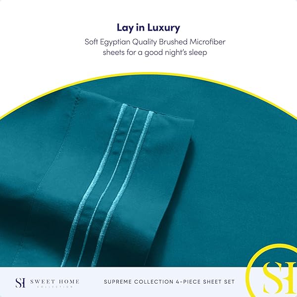 Sweet Home Collection Queen Size Bed Sheets Luxury Soft Deep Pocket Bedding Set with Secure Corner Straps 1800 Supreme Collection Teal - View 7 of 7