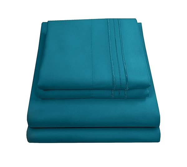 Sweet Home Collection Queen Size Bed Sheets Luxury Soft Deep Pocket Bedding Set with Secure Corner Straps 1800 Supreme Collection Teal - View 2 of 7