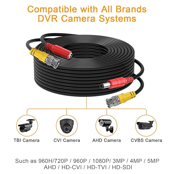 WILDHD WildHD 2x150ft Siamese BNC Video Power Security Camera Cable with 2 Female Connectors for HD CCTV DVR Surveillance System - View 4 of 9