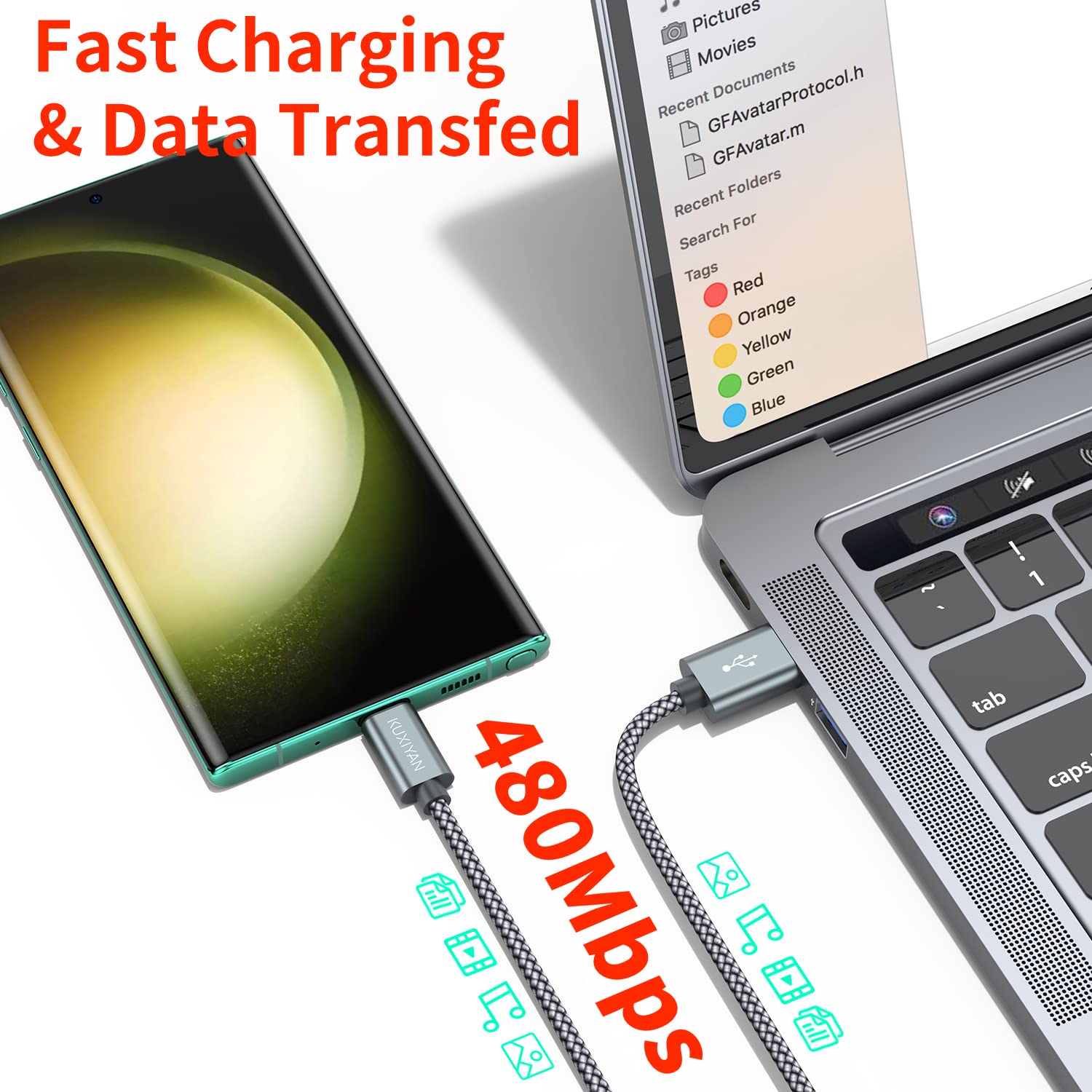 USB Type C Cable 2-Pack 3FT Fast Charging Nylon Braided Charger Sync Cord Compatible with iPhone 16 15 Pro Max Samsung Galaxy Google Pixel - View 4 of 6