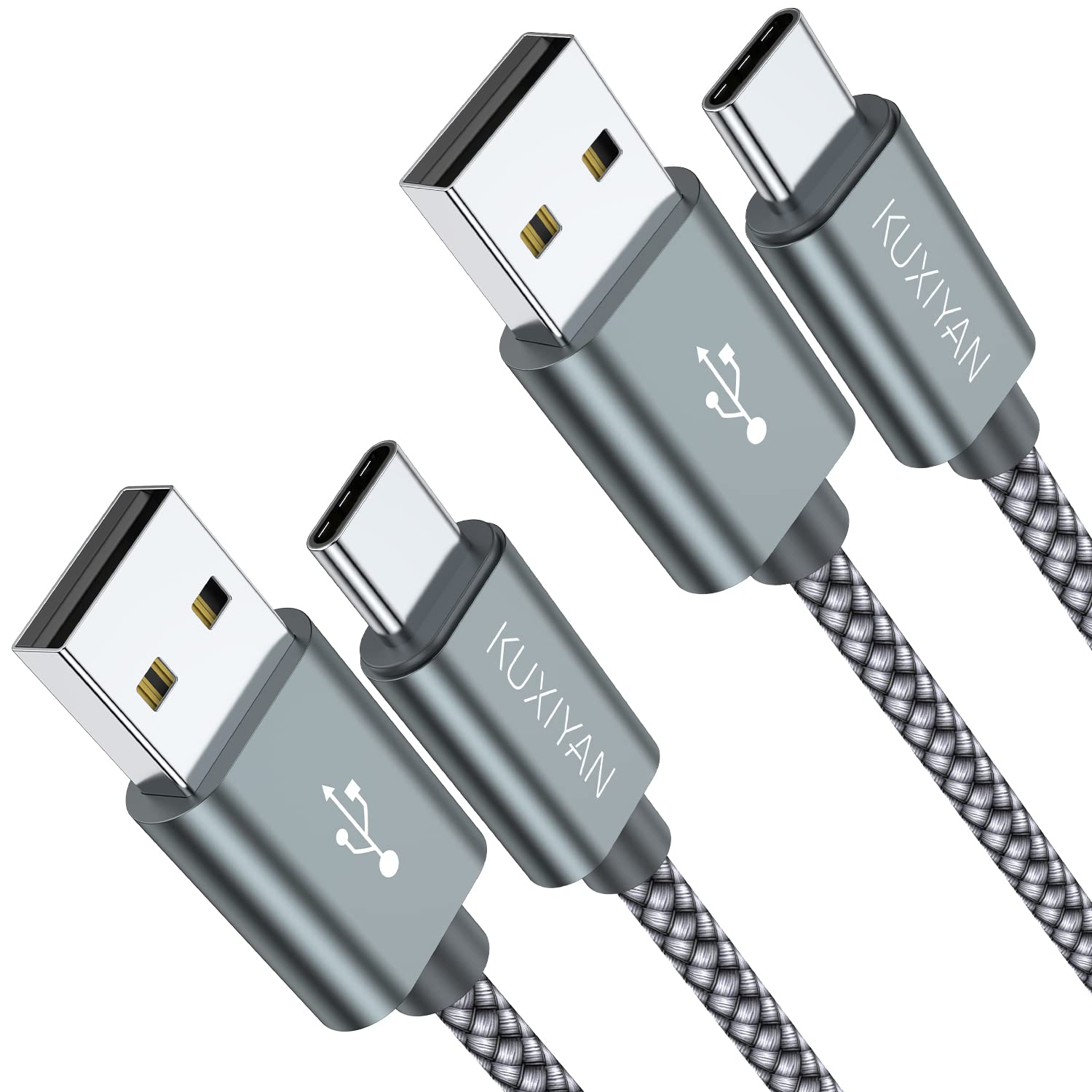 USB Type C Cable 2-Pack 3FT Fast Charging Nylon Braided Charger Sync Cord Compatible with iPhone 16 15 Pro Max Samsung Galaxy Google Pixel