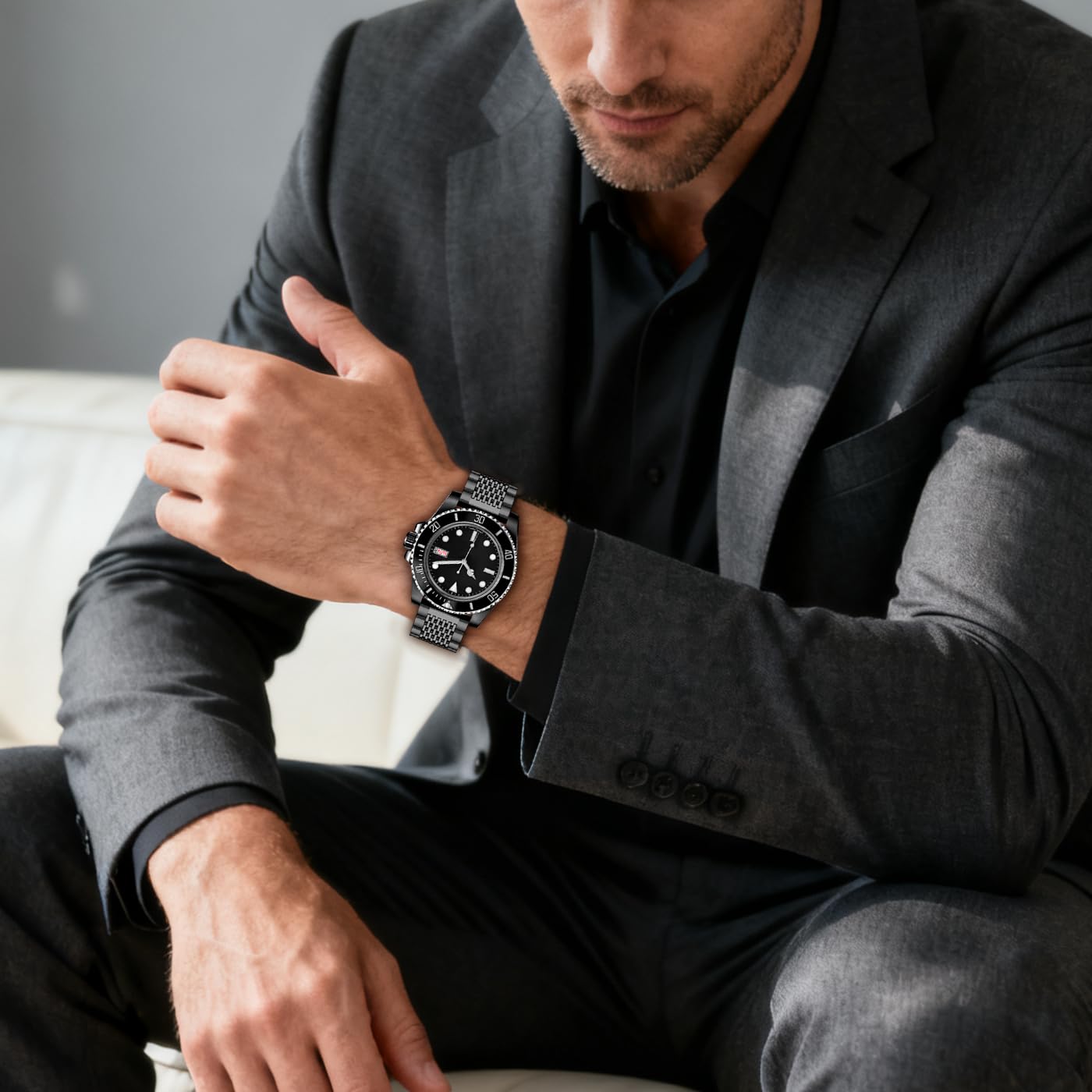 Kai Tian Kai Tian Luxury Black Stainless Steel Watch Band 24mm Brushed Metal Bracelet with Double Locking Clasp for Men - View 2 of 9