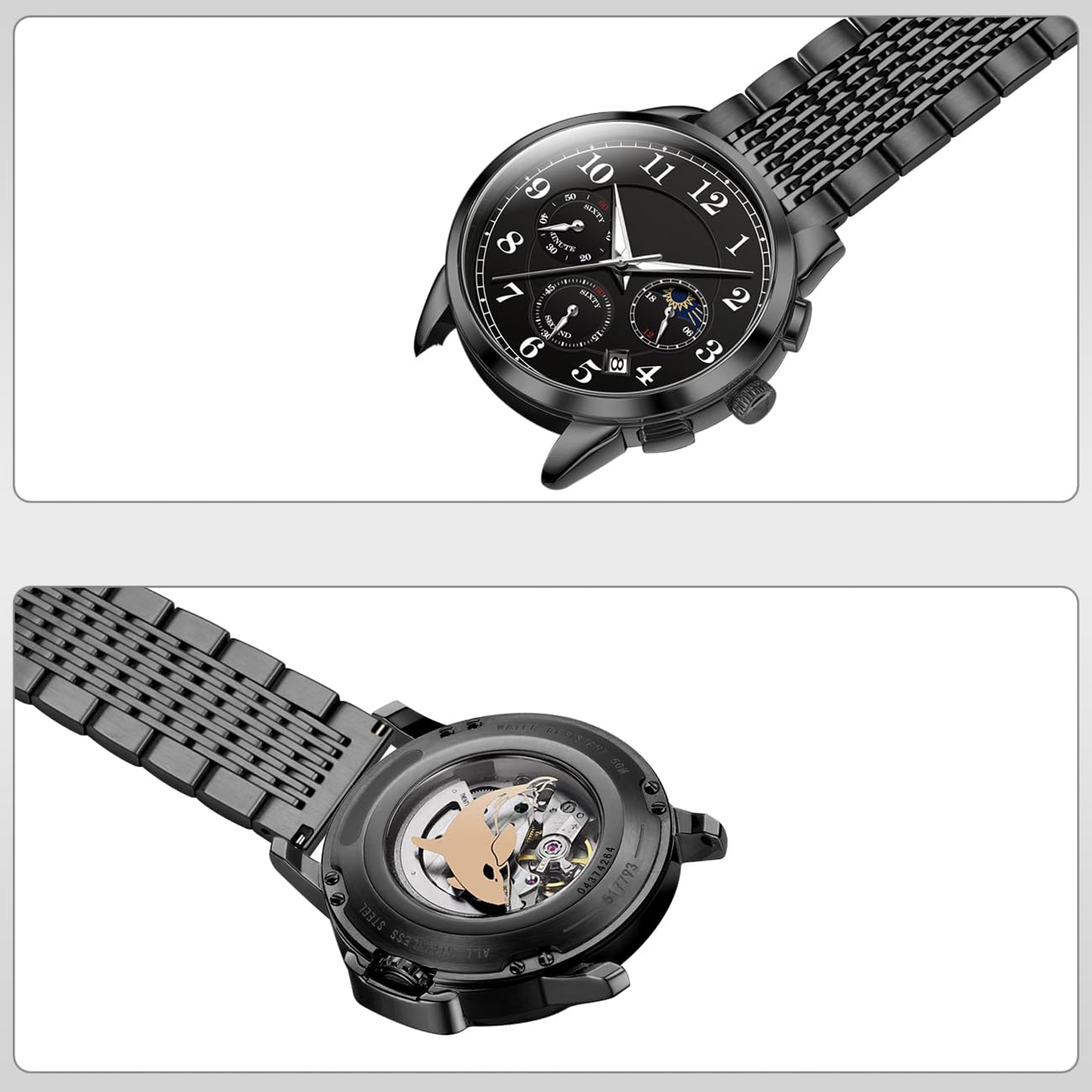 Kai Tian Kai Tian Luxury Black Stainless Steel Watch Band 24mm Brushed Metal Bracelet with Double Locking Clasp for Men - View 5 of 9