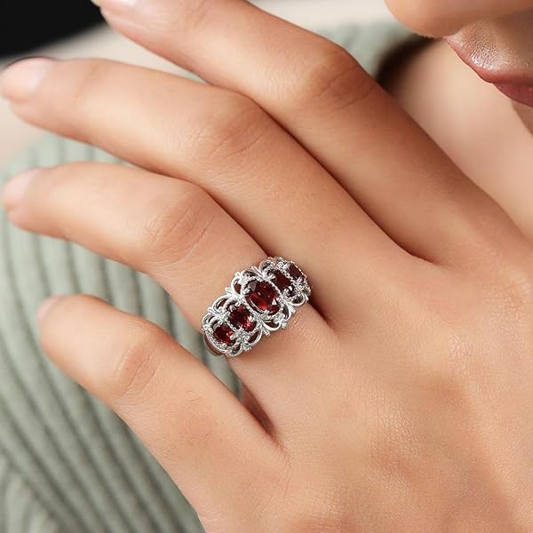 SHOP LC DELIVERING JOY Shop LC Garnet 5 Stone Statement Ring - Platinum Plated Victorian Jewelry for Women, Size 7, Perfect Christmas Bridesmaid Gift - View 3 of 10