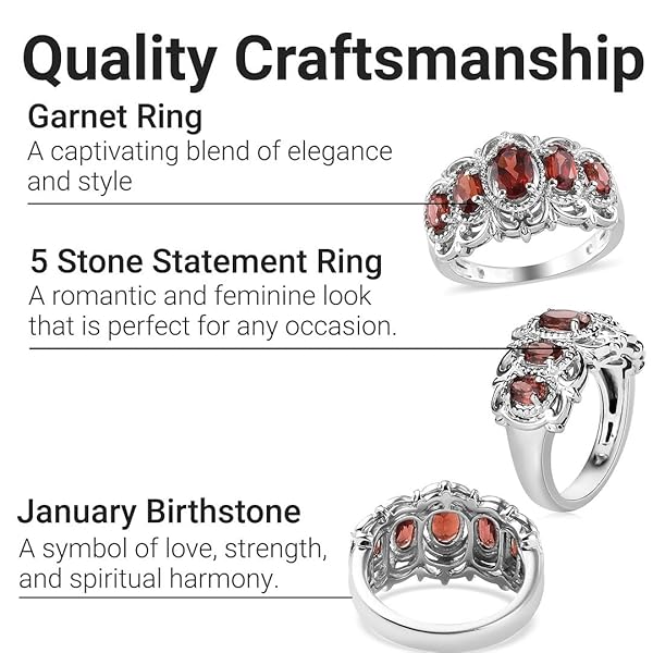 SHOP LC DELIVERING JOY Shop LC Garnet 5 Stone Statement Ring - Platinum Plated Victorian Jewelry for Women, Size 7, Perfect Christmas Bridesmaid Gift - View 6 of 10