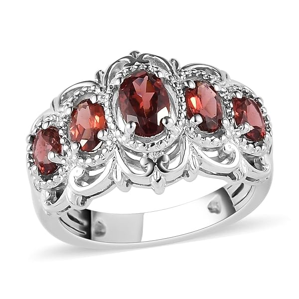 SHOP LC DELIVERING JOY Shop LC Garnet 5 Stone Statement Ring - Platinum Plated Victorian Jewelry for Women, Size 7, Perfect Christmas Bridesmaid Gift