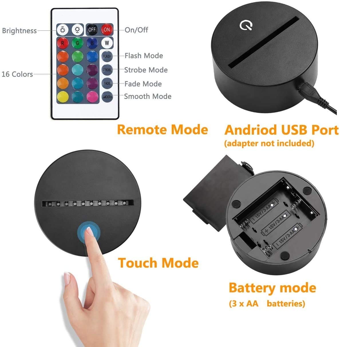 YTDZLTD YTDZLTD 3D Brain Night Light 16 Colors USB Remote Control Touch Switch LED Table Lamp Optical Illusion Decor - View 7 of 8