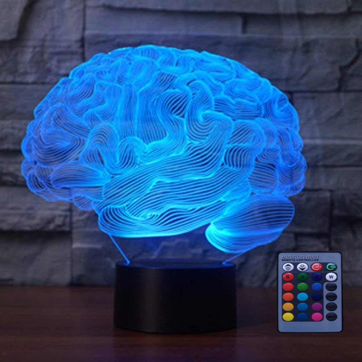 YTDZLTD YTDZLTD 3D Brain Night Light 16 Colors USB Remote Control Touch Switch LED Table Lamp Optical Illusion Decor