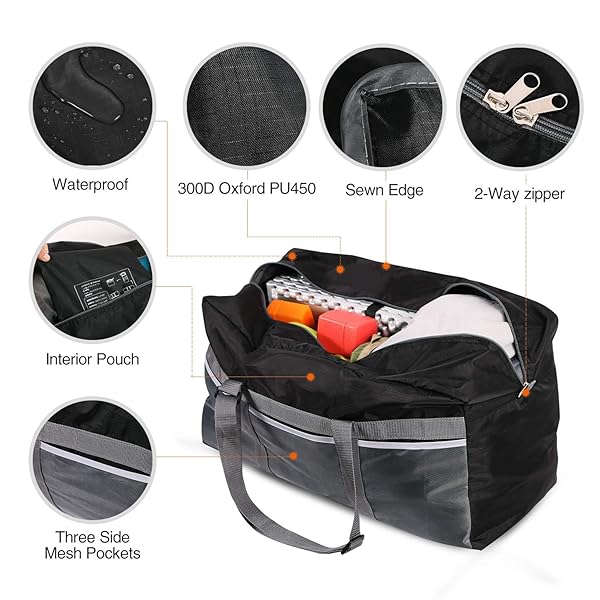REDCAMP "REDCAMP 75L Foldable Duffel Bag - Lightweight, Water-Resistant Travel Bag for Men & Women, 25" Large Size, Black" - View 5 of 8