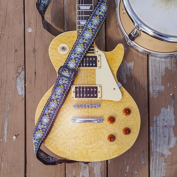 KLIQ Music Gear Shop KLIQ Vintage Woven Guitar Strap - '60s Jacquard Hootenanny Style with Free Strap Locks & Picks | Classic Hendrix Blue - View 7 of 9