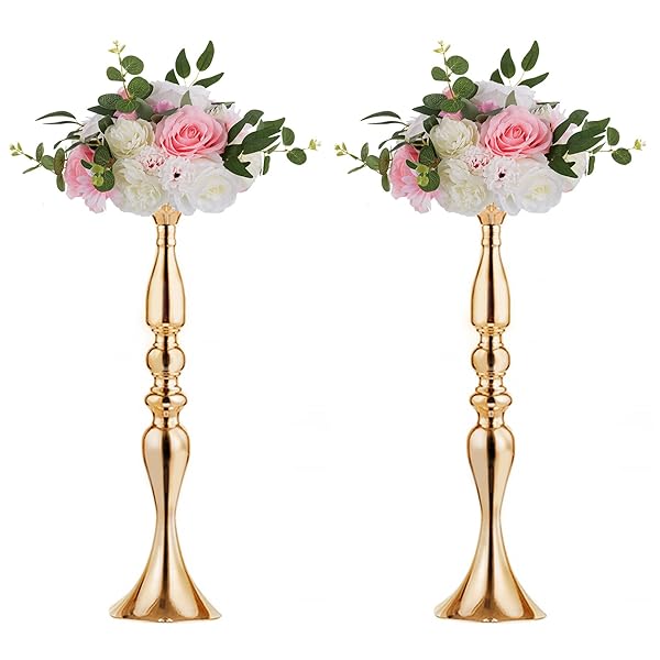 NUPTIO Nuptio Gold Vases for Centerpieces 2 Pcs Versatile Metal Flower Arrangement for Wedding Party Dinner Decor 19.7 Inches High