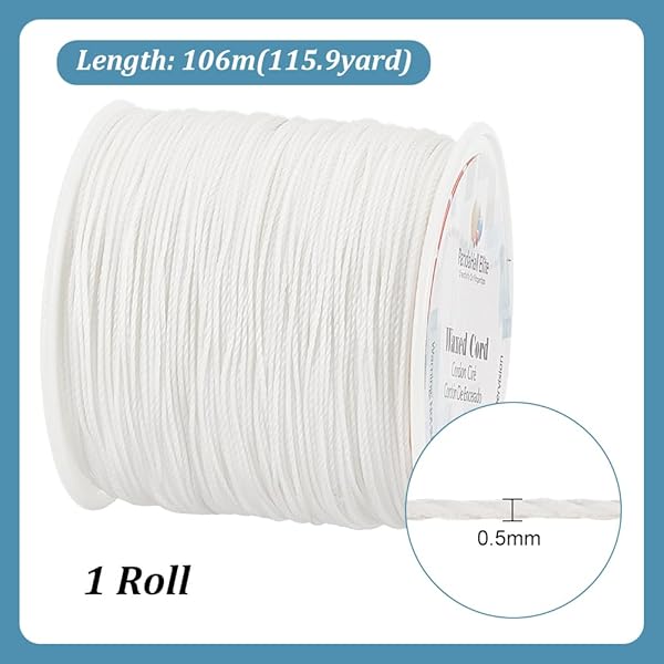 PH PandaHall PH PandaHall 0.5mm White Waxed Cord 116 Yards for Beading Jewelry Making and Macrame Supplies - View 2 of 6