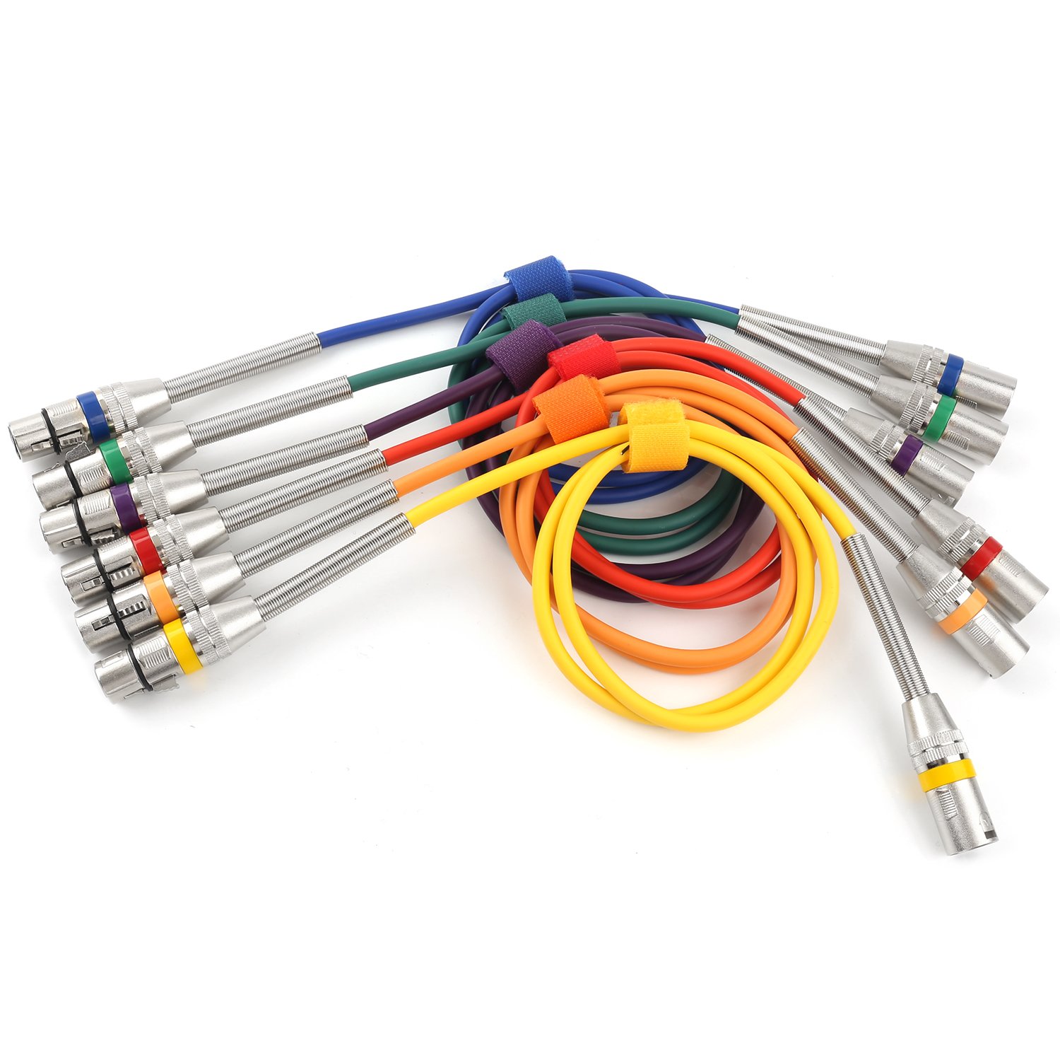 Disino Disino 6 Pack 6.6ft Multi Color XLR Microphone Cables 3 Pin Balanced Male to Female Patch Cords for Mic and Audio Use - View 2 of 9