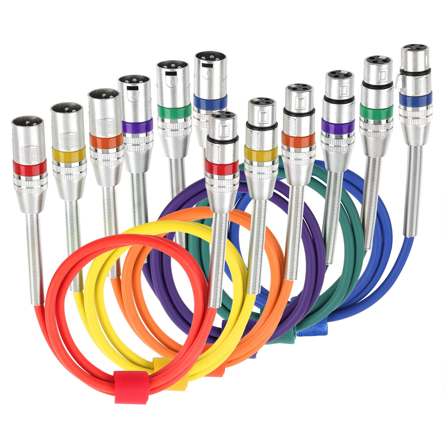 Disino Disino 6 Pack 6.6ft Multi Color XLR Microphone Cables 3 Pin Balanced Male to Female Patch Cords for Mic and Audio Use