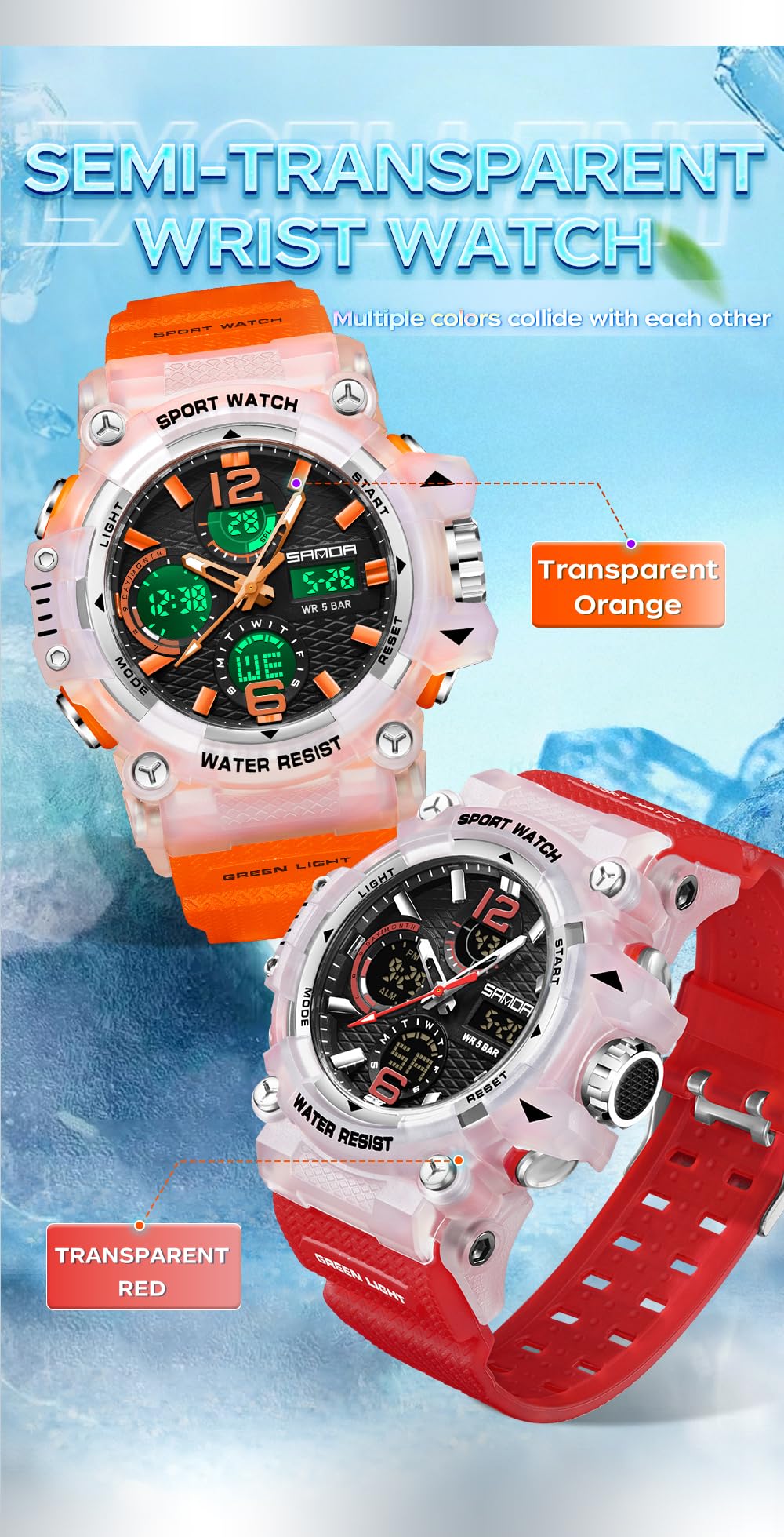 FANMIS Mens Digital Sports Watch Waterproof LED Alarm Backlight Multifunctional Orange 50M - View 6 of 6