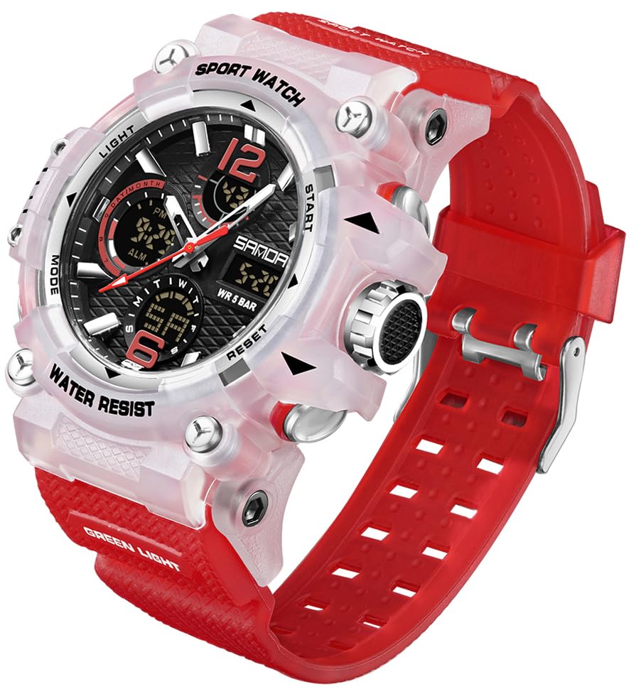 FANMIS Mens Digital Sports Watch Waterproof LED Alarm Backlight Multifunctional Orange 50M