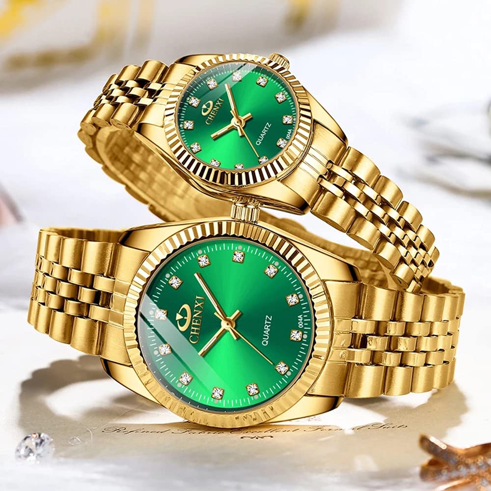 MASTOP Couple Watches Swiss Brand Golden Waterproof Quartz Watch for Men and Women Stainless Steel Green Design - View 3 of 8