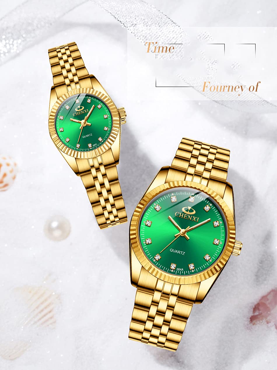 MASTOP Couple Watches Swiss Brand Golden Waterproof Quartz Watch for Men and Women Stainless Steel Green Design - View 4 of 8