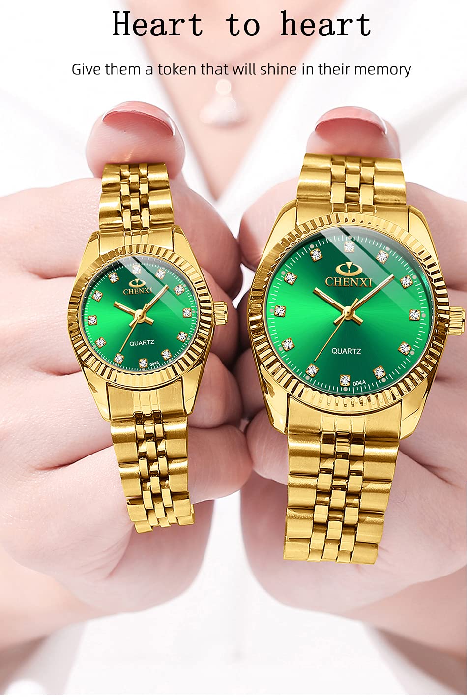 MASTOP Couple Watches Swiss Brand Golden Waterproof Quartz Watch for Men and Women Stainless Steel Green Design - View 6 of 8