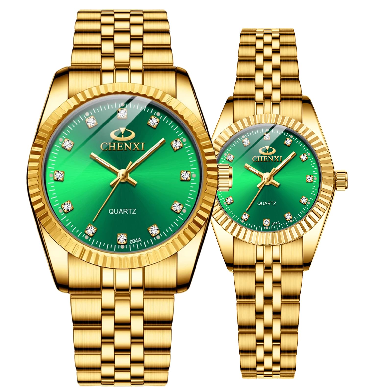 MASTOP Couple Watches Swiss Brand Golden Waterproof Quartz Watch for Men and Women Stainless Steel Green Design