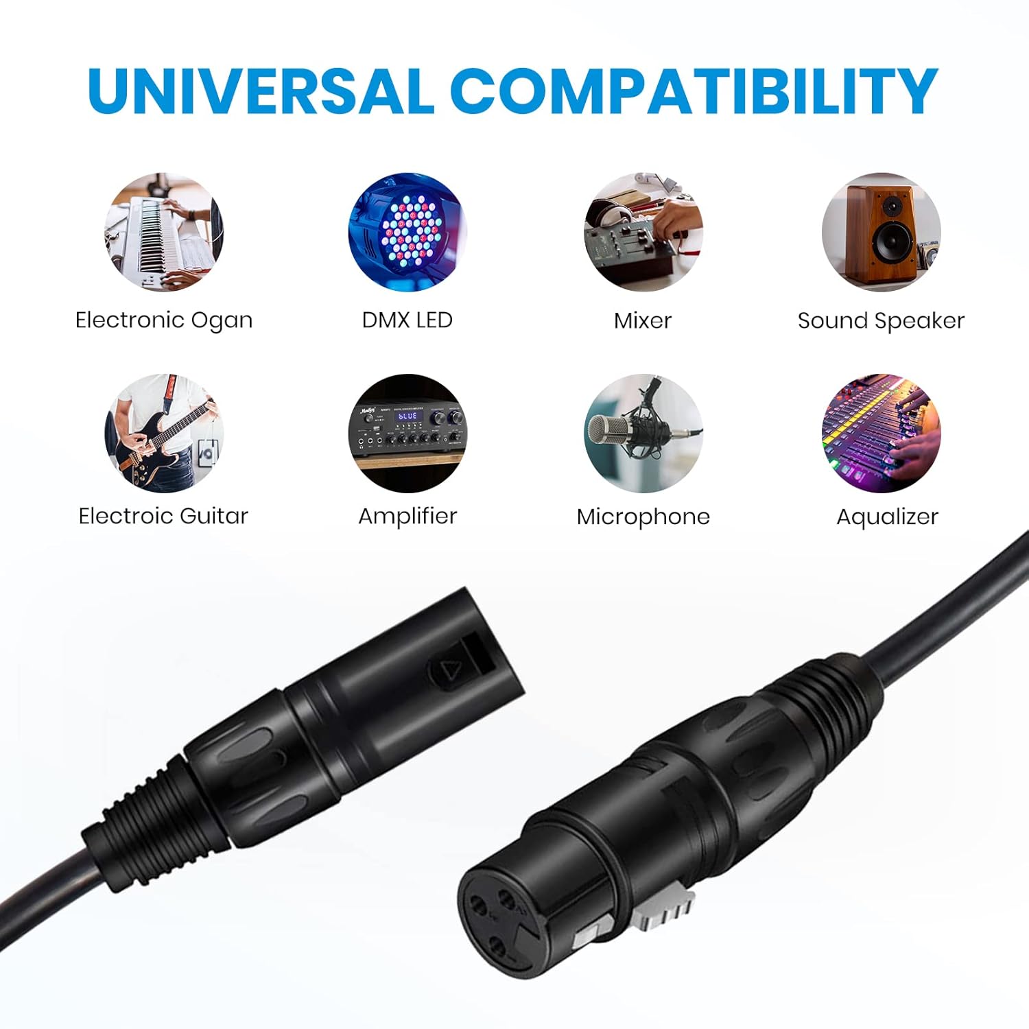 Moukey Moukey 10ft XLR Cables 6-Pack Male to Female Microphone Cord Black for Studio and Live Sound - View 2 of 9