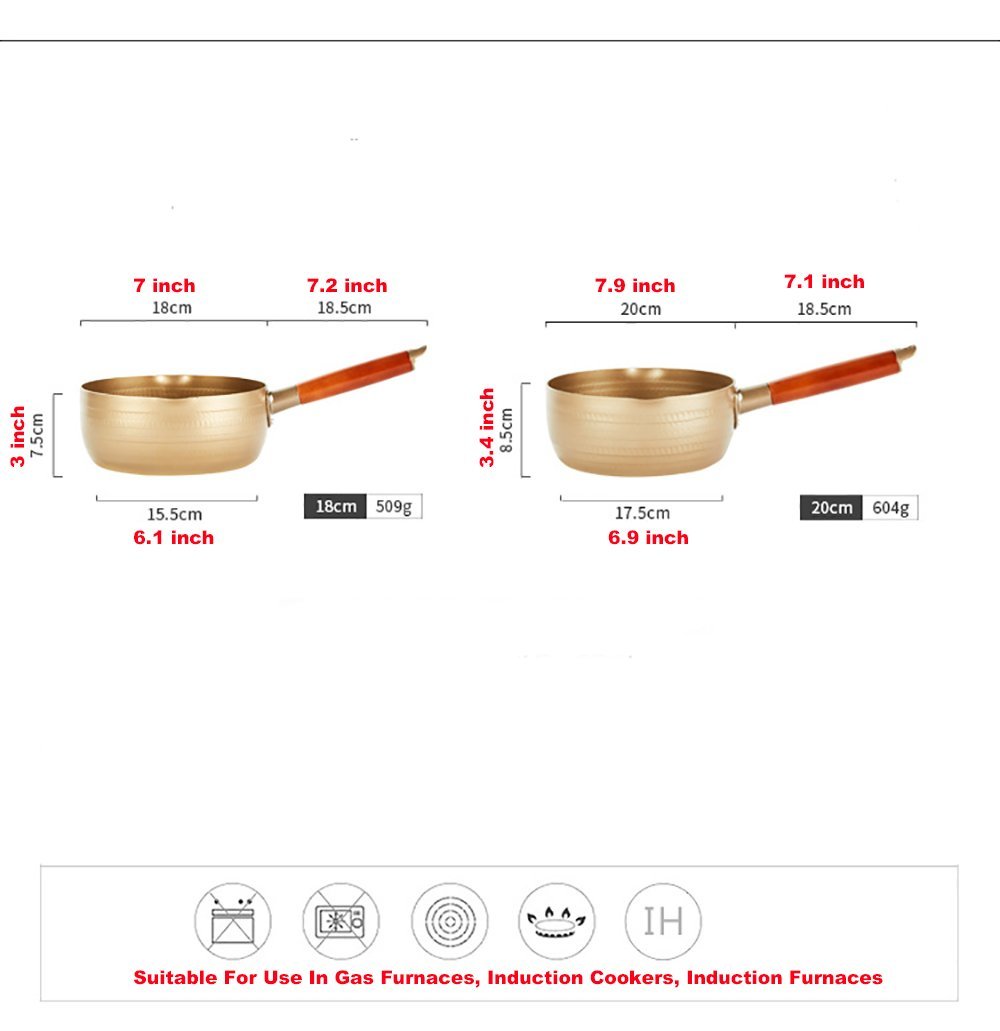 LI-GELISI Golden Non-Stick Yukihira Saucepan 7 Inch 1.7 Quart Traditional Japanese Aluminum Alloy Stainless Steel with Wooden Handle - View 2 of 6