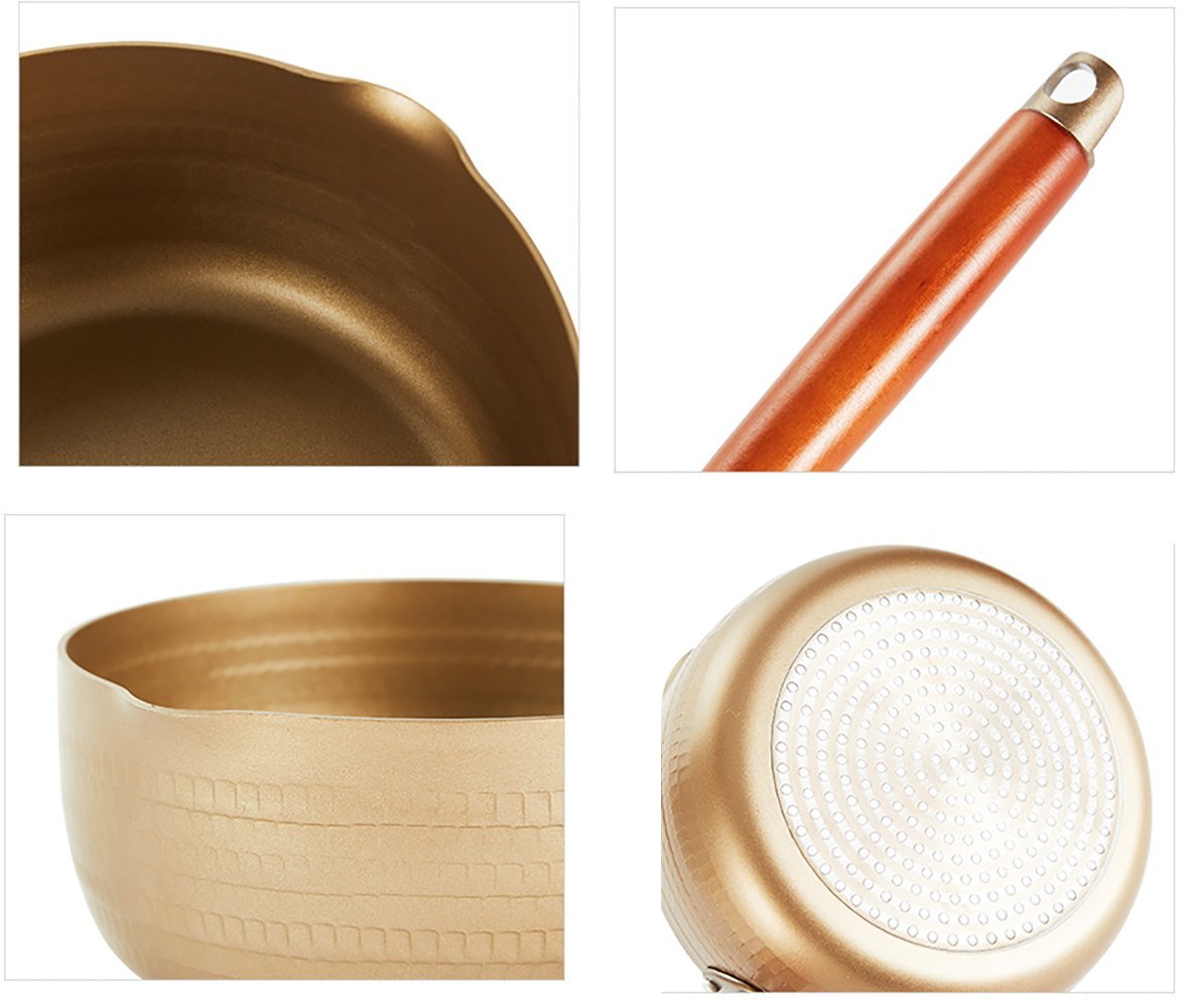 LI-GELISI Golden Non-Stick Yukihira Saucepan 7 Inch 1.7 Quart Traditional Japanese Aluminum Alloy Stainless Steel with Wooden Handle - View 3 of 6