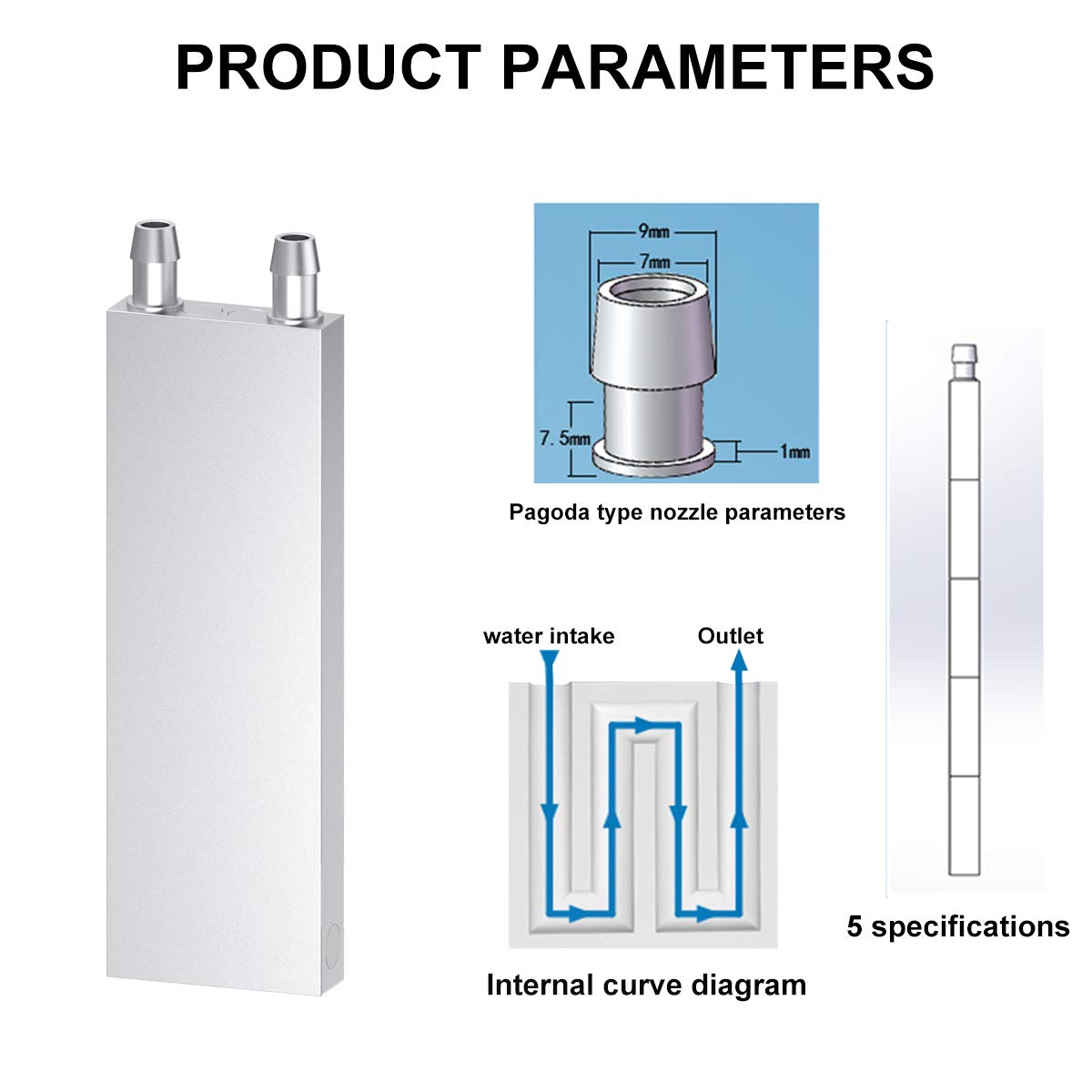 DIYhz Aluminum Water Cooling Block Liquid Cooler Heat Sink for PC CPU Graphics Radiator Heatsink Silver 40mm x 120mm x 12mm - View 2 of 5