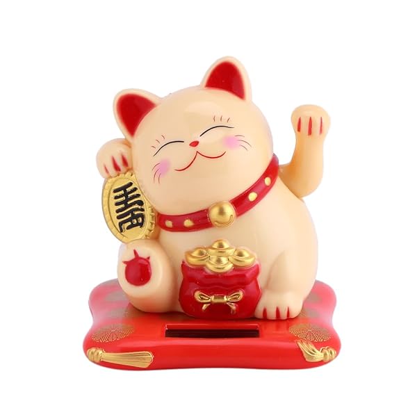 Acogedor Charming Solar Waving Cat - Good Luck Decor for Home, Office & Car | Perfect Gift for Friends & Colleagues (Yellow)