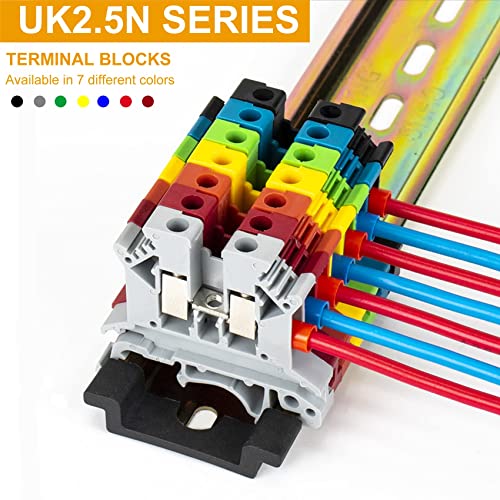 Erayco Erayco UK2.5B-GR DIN Rail Terminal Block - 600V 20A, Screw Clamp, 24-12AWG, Pack of 100 for Reliable Electrical Connections - View 3 of 9
