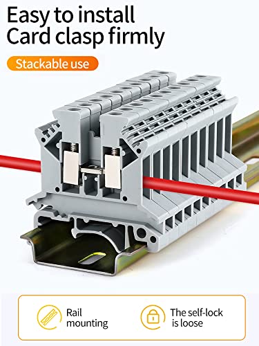 Erayco Erayco UK2.5B-GR DIN Rail Terminal Block - 600V 20A, Screw Clamp, 24-12AWG, Pack of 100 for Reliable Electrical Connections - View 8 of 9