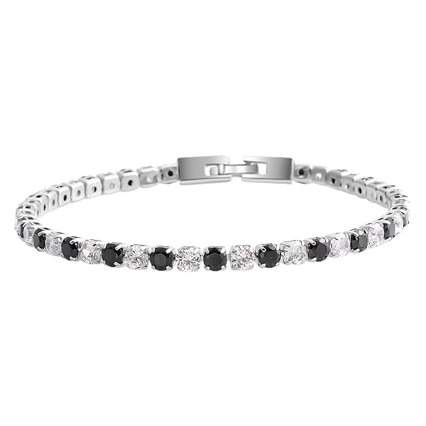 "Shop LC Black & White CZ Tennis Bracelet for Women - Elegant 8" Silvertone Jewelry for Special Occasions"