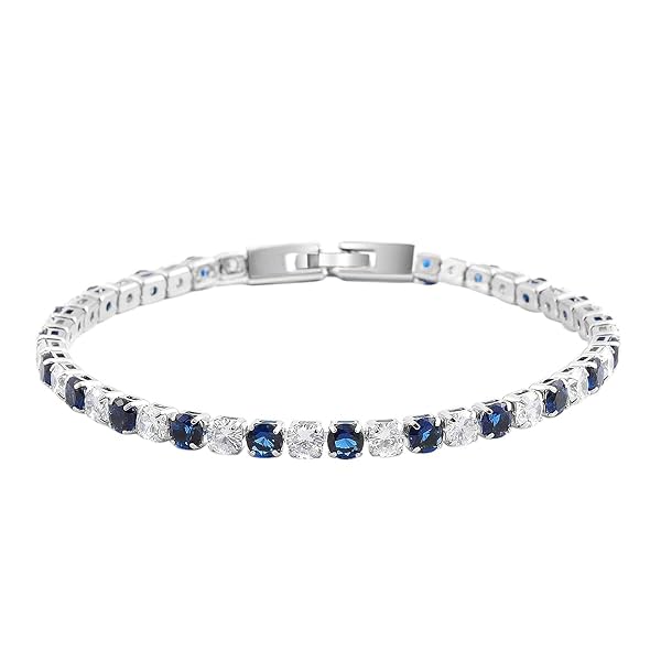 "Shop LC Dainty Tennis Bracelet - Blue & White CZ Jewelry for Women - Elegant 8" Bridal Bracelet for Special Occasions"