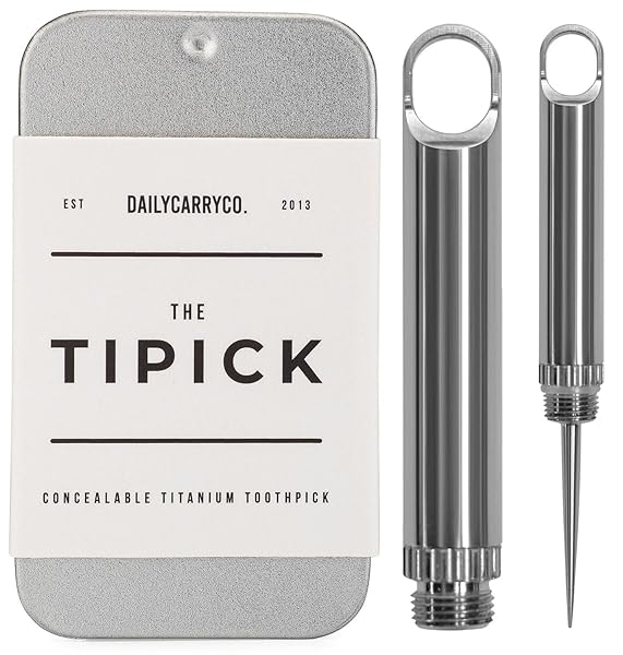 DAILYCARRYCO. DAILYCARRYCO TiPick Titanium Toothpick Holder Portable Metal Travel Toothpick Reusable EDC Compact Convenient On-the-Go Titanium Construction