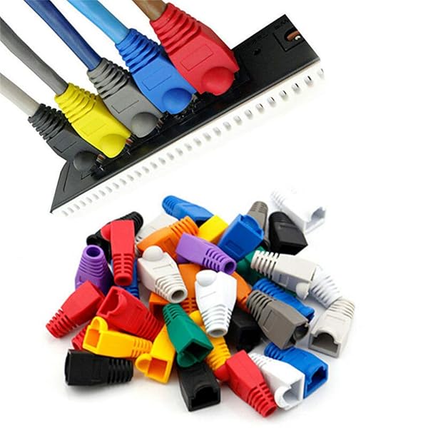 AKOAK AKOAK 100 Pack Red RJ45 Connectors Cat6 Cat5E Ethernet Cable Plugs with Strain Relief Boots for Network Connections - View 5 of 6