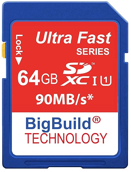 BigBuild Technology 64GB Ultra Fast Memory Card 90MB/s for Canon EOS 2000D 4000D Class 10 SDXC